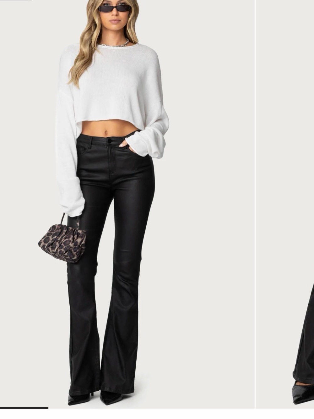 Edikted Black Vegan Leather Bootcut Pants